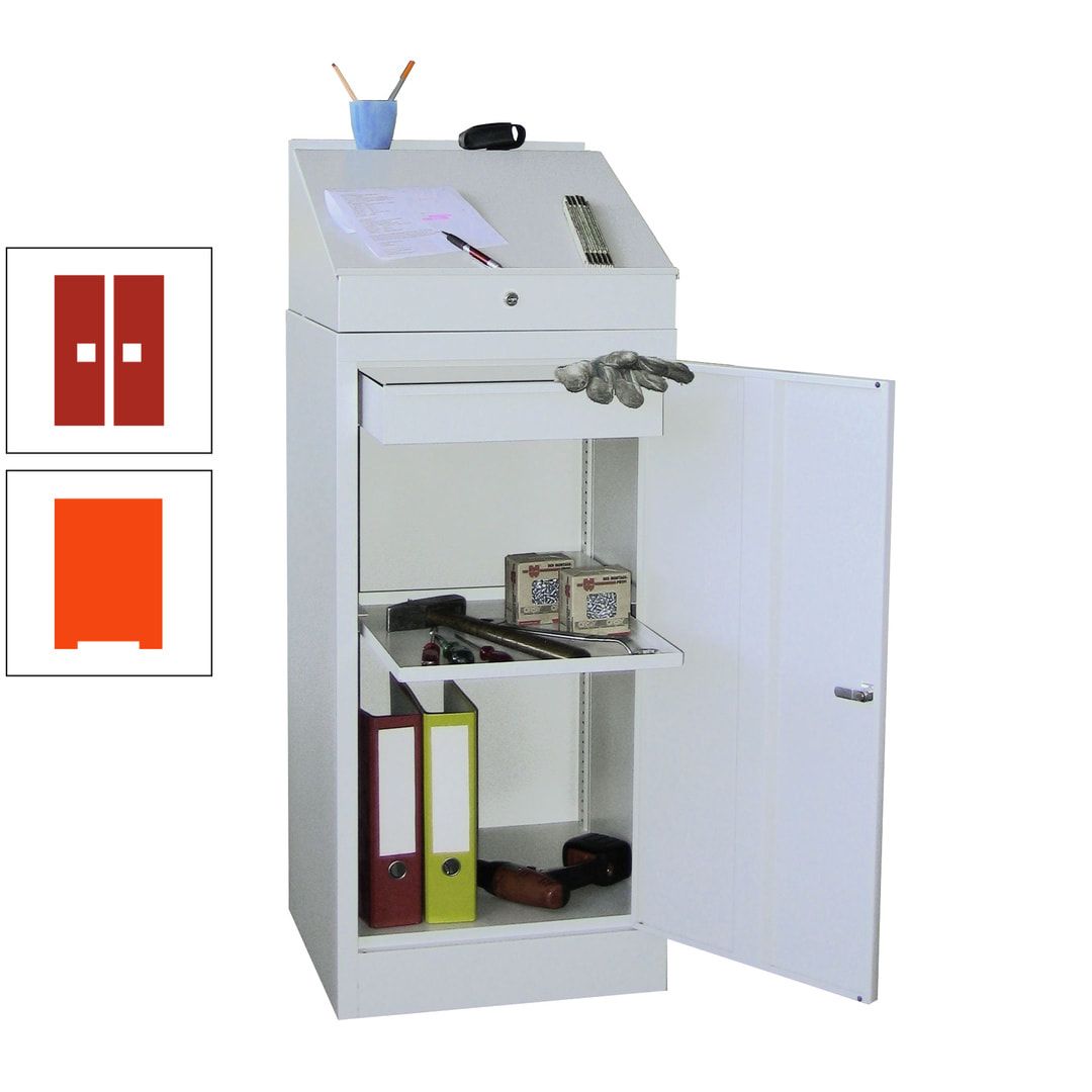 Stehpult mit Schrank - Vollblechtür - Zylinderschloss - 1 Einlegeboden, 1 Schublade - 1.270x500x500 mm (HxBxT) - anthrazitgrau
