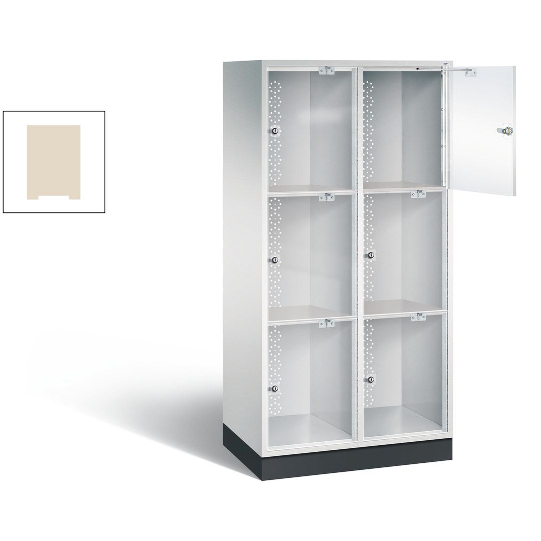 Schließfachschrank, Fächerschrank mit Türen aus Acrylglas, 2 Abteile, 6 Fächer, Zylinderschloss, 1.750 x 820 x 500 mm (HxBxT), Korpus anthrazitgrau