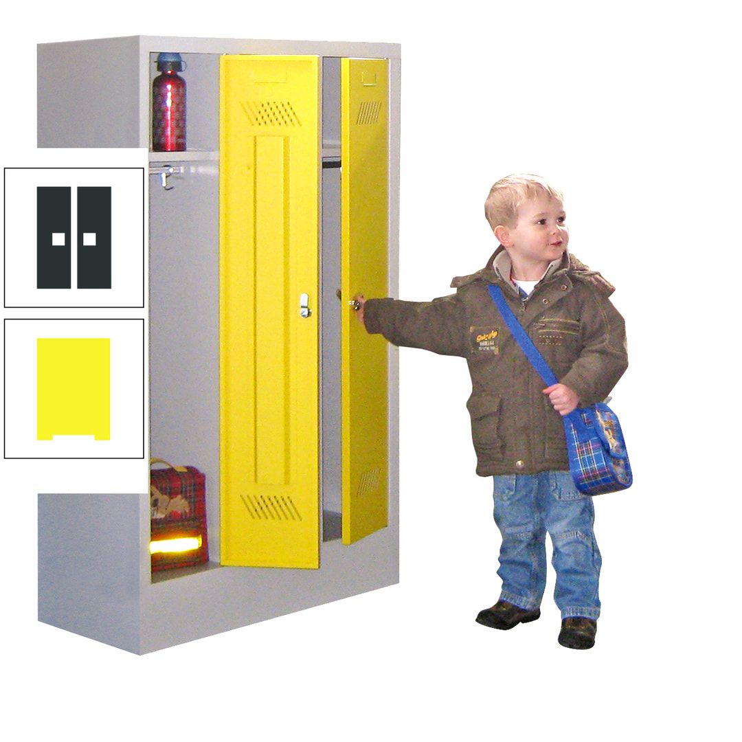 Spindschrank f. Kindergärten - mit Sockel - Höhe 1.300 mm - 2 Abteile a 250 mm - Drehriegel - anthrazitgrau