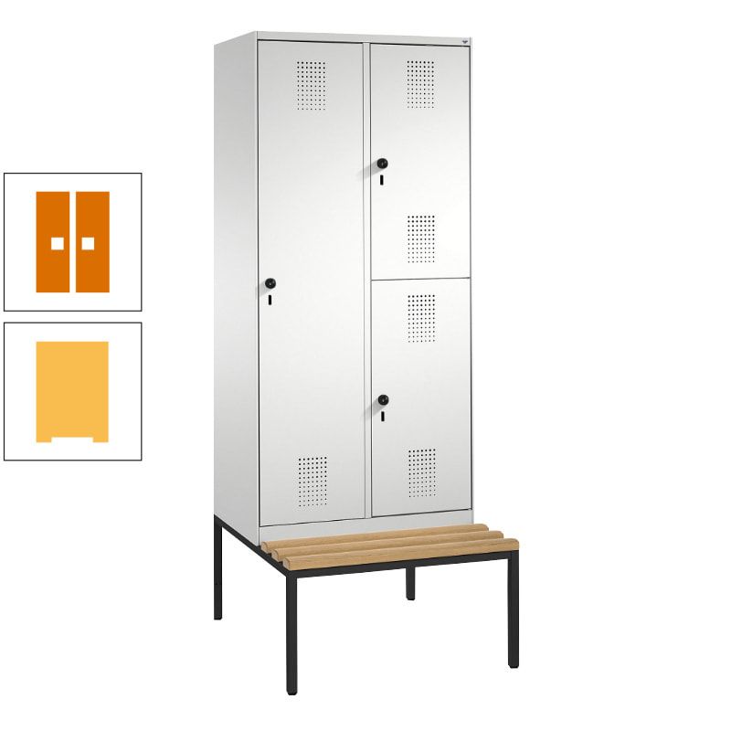 Garderobenschrank, Spind ein- und doppelstöckig Sitzbank, 2 Abteile, 3 Fächer, 2.090 x 800 x 500 mm (HxBxT), Front anthrazitgrau, Korpus anthrazitgrau