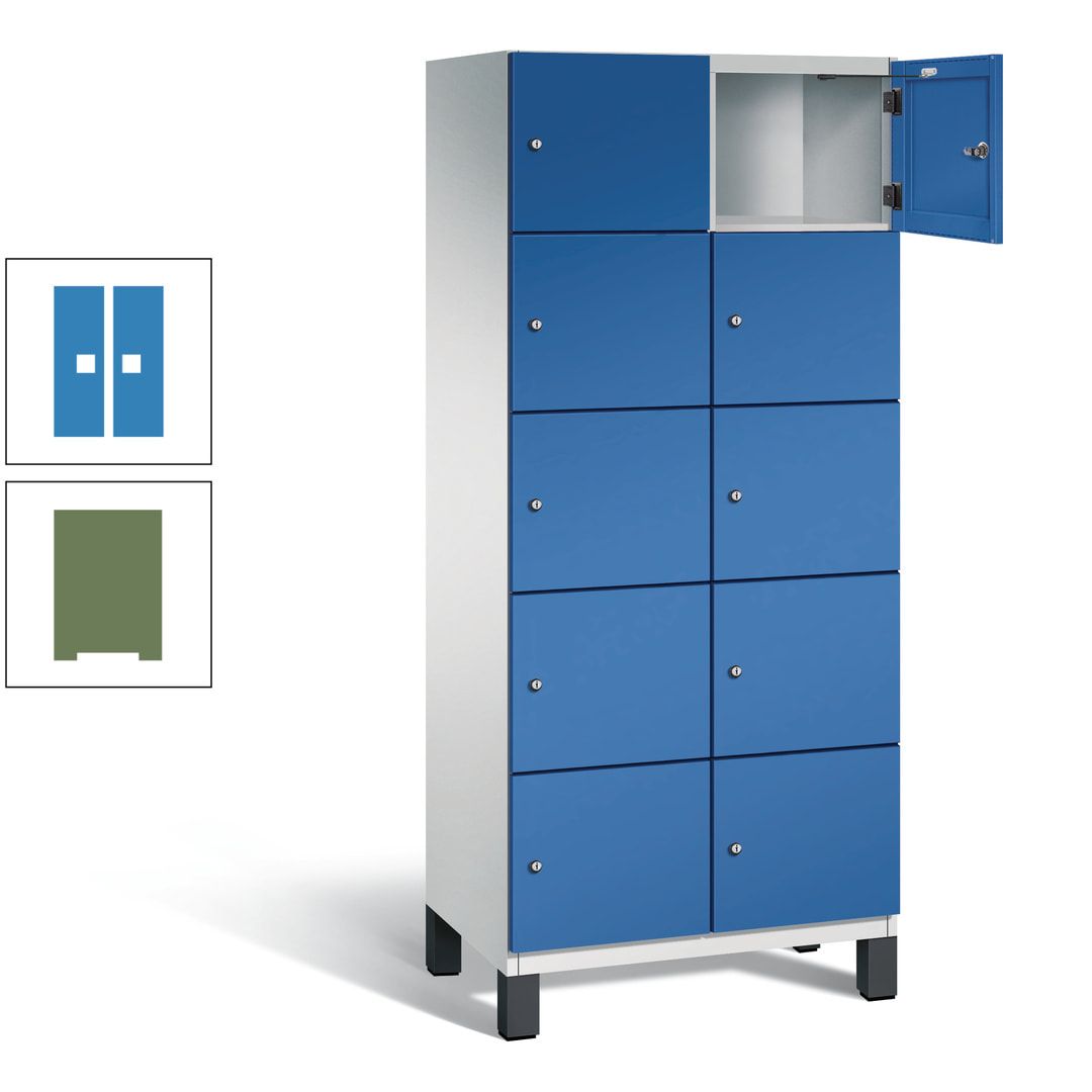Fächerschrank, Stahlschrank, 10 Fächer, Türöffnungsbegrenzer, Füße, 1.980 x 800 x 525 mm (HxBxT), Korpus anthrazitgrau, Front anthrazitgrau