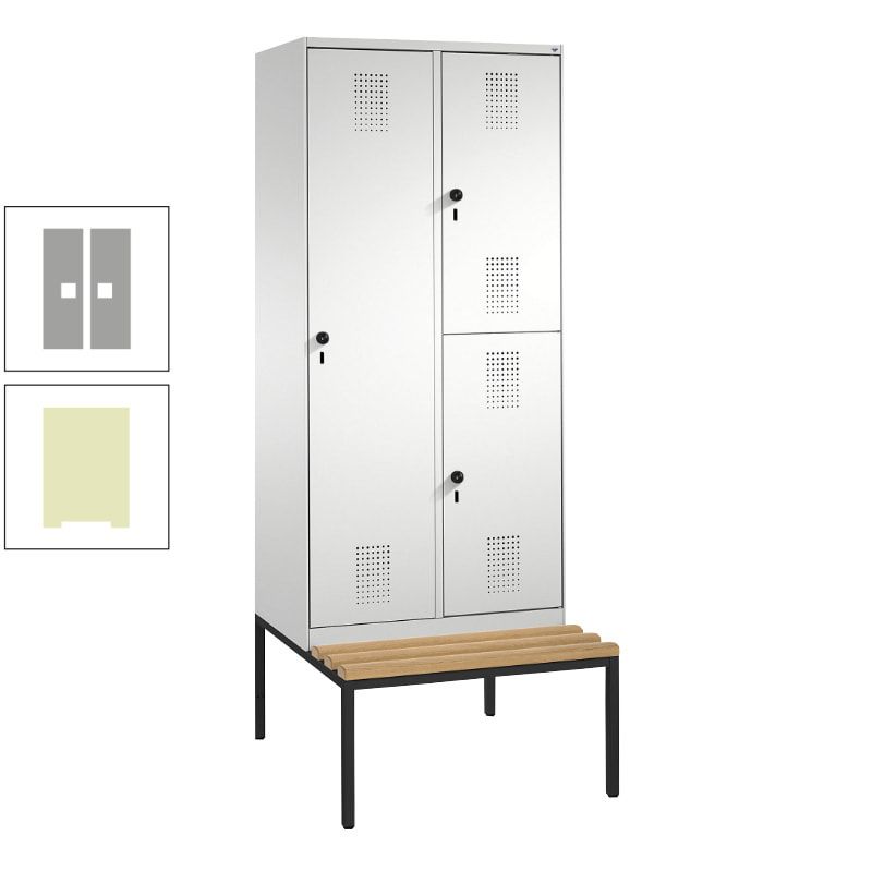 Garderobenschrank, Spind ein- und doppelstöckig Sitzbank, 2 Abteile, 3 Fächer, 2.090 x 800 x 500 mm (HxBxT), Front anthrazitgrau, Korpus anthrazitgrau