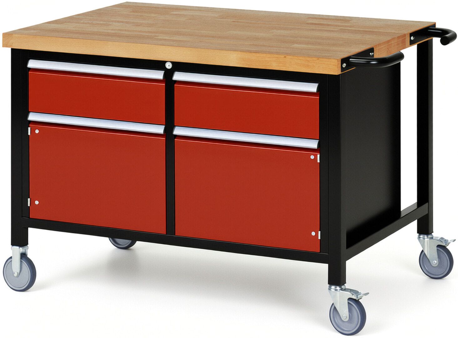 Mobile Werkbank, 2 Schränke - 2 Schubladen - Teilauszug - 180:2 - Höhe 880-1.080 mm - 1.250 x 900 mm - 450 kg - Buche - Anthrazitgrau
