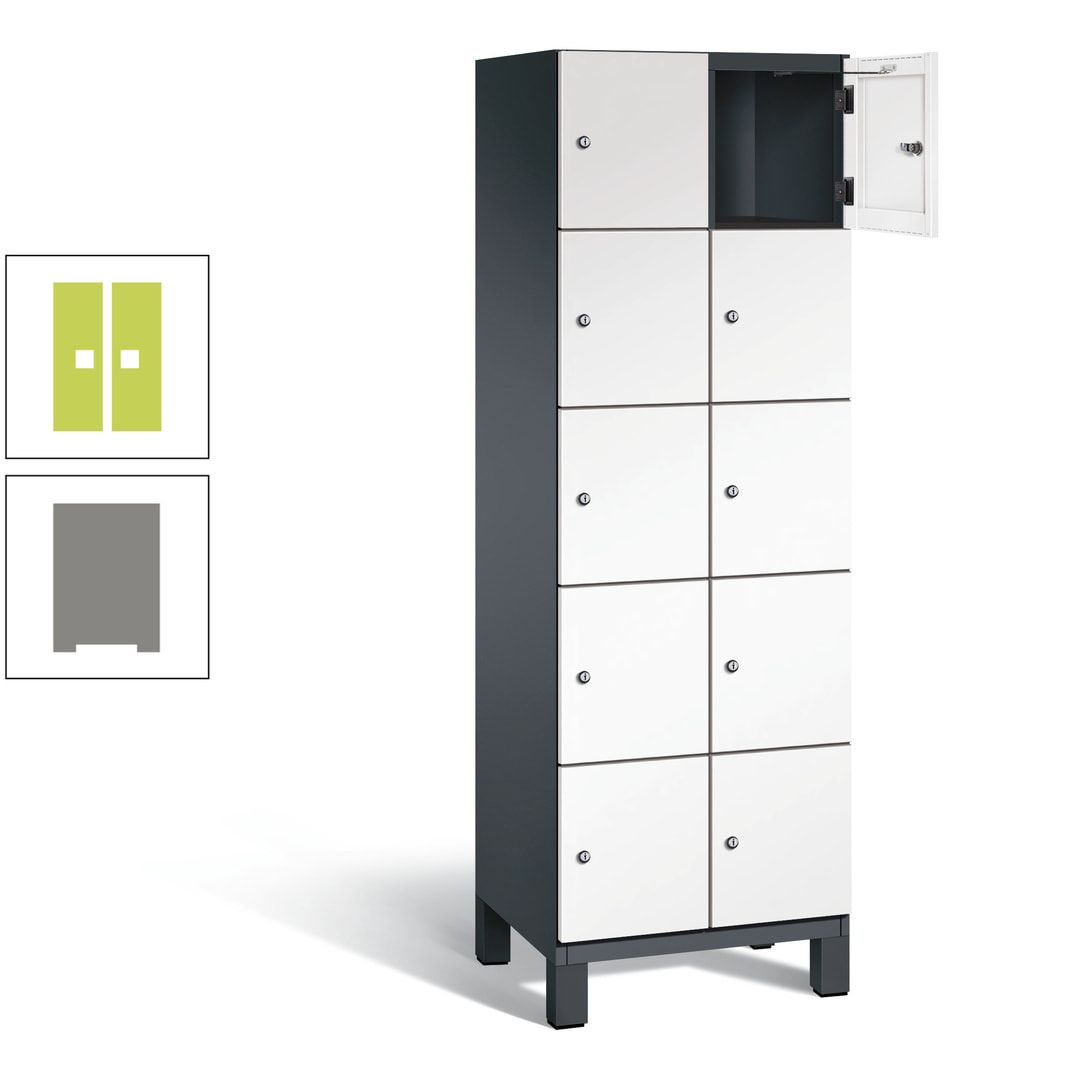 Fächerschrank, Stahlschrank, 10 Fächer, Türöffnungsbegrenzer, Füße, 1.980 x 600 x 525 mm (HxBxT), Korpus anthrazitgrau, Front anthrazitgrau