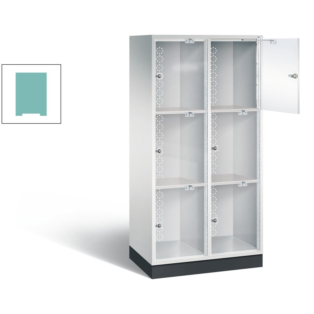 Schließfachschrank, Fächerschrank mit Türen aus Acrylglas, 2 Abteile, 6 Fächer, Zylinderschloss, 1.750 x 820 x 500 mm (HxBxT), Korpus anthrazitgrau