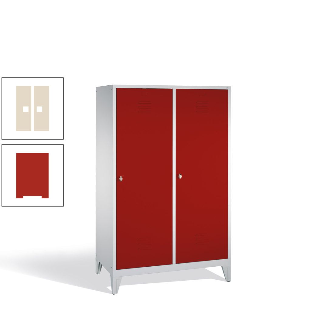 Doppel-Spind mit 2 Großtüren, Garderobenschrank mit Füßen, 4 Abteile a 300 mm, Korpus anthrazitgrau, Tür anthrazitgrau, 1.850 x 1.190 x 500 mm (HxBxT)