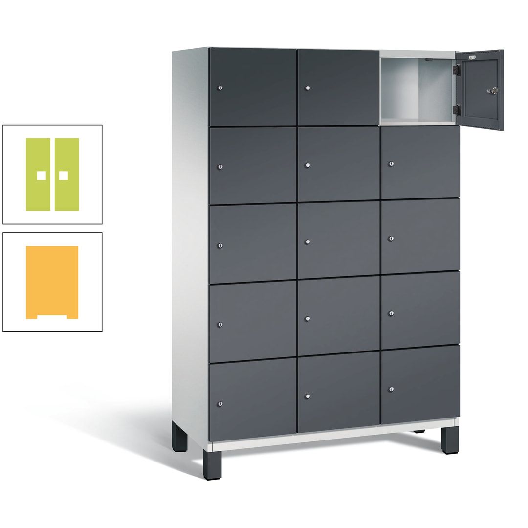 Fächerschrank, Stahlschrank, 15 Fächer, Türöffnungsbegrenzer, Füße, 1.980 x 1.200 x 525 mm (HxBxT), Korpus anthrazitgrau, Front anthrazitgrau