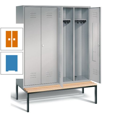 Doppel-Spindschrank, Buche Sitzbank untergebaut, 4 Abteile a 400 mm, Korpus lichtgrau, Tür anthrazitgrau, 2.090 x 1.590 x 815 mm (HxBxT)