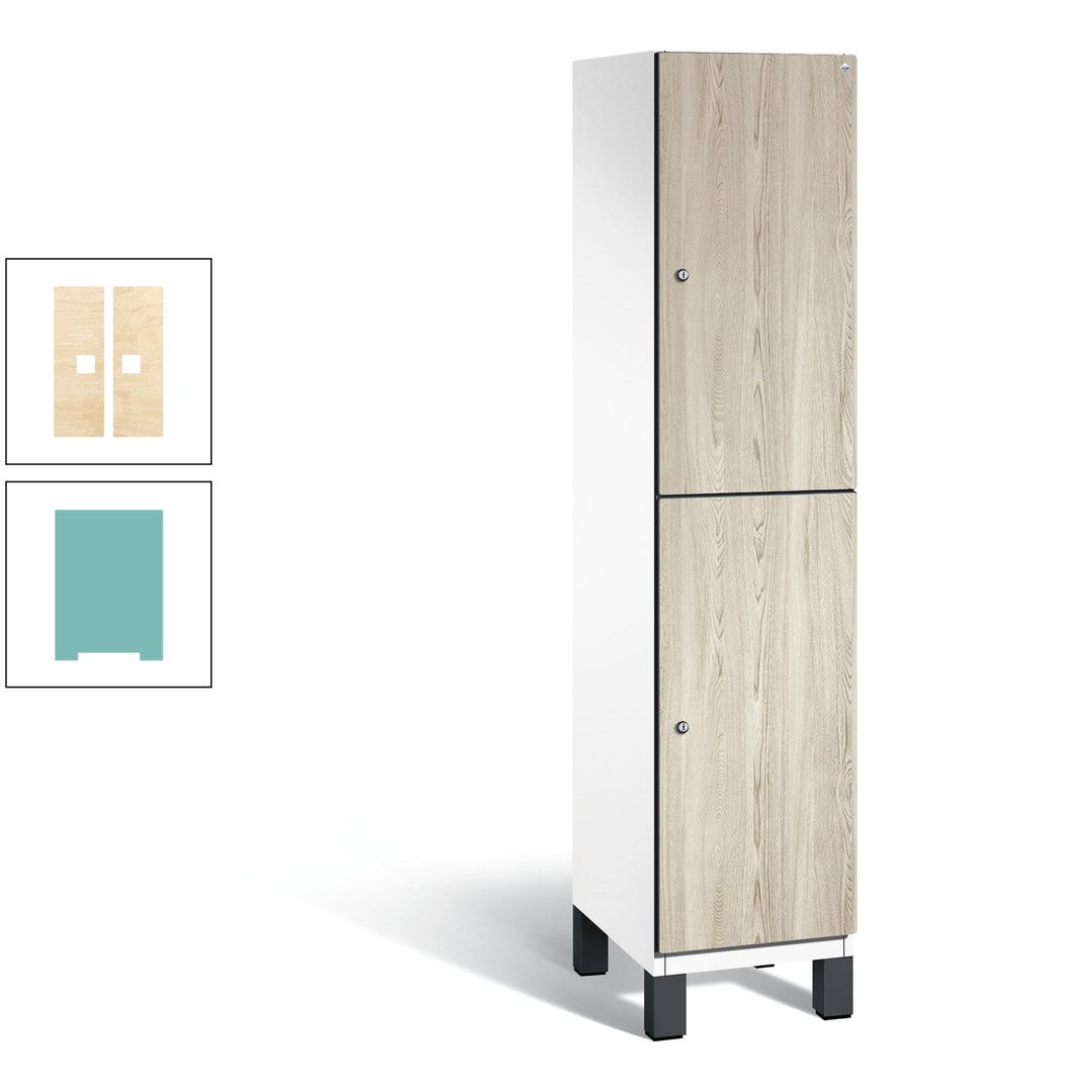Fächerschrank, Garderobenschrank, mit Füßen, 1 Abteile, 1.980 x 400 x 525 mm (HxBxT), Korpus anthrazitgrau, Tür Donau-Ahorn