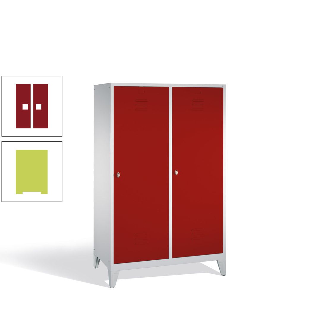 Doppel-Spind mit 2 Großtüren, Garderobenschrank mit Füßen, 4 Abteile a 300 mm, Korpus anthrazitgrau, Tür anthrazitgrau, 1.850 x 1.190 x 500 mm (HxBxT)