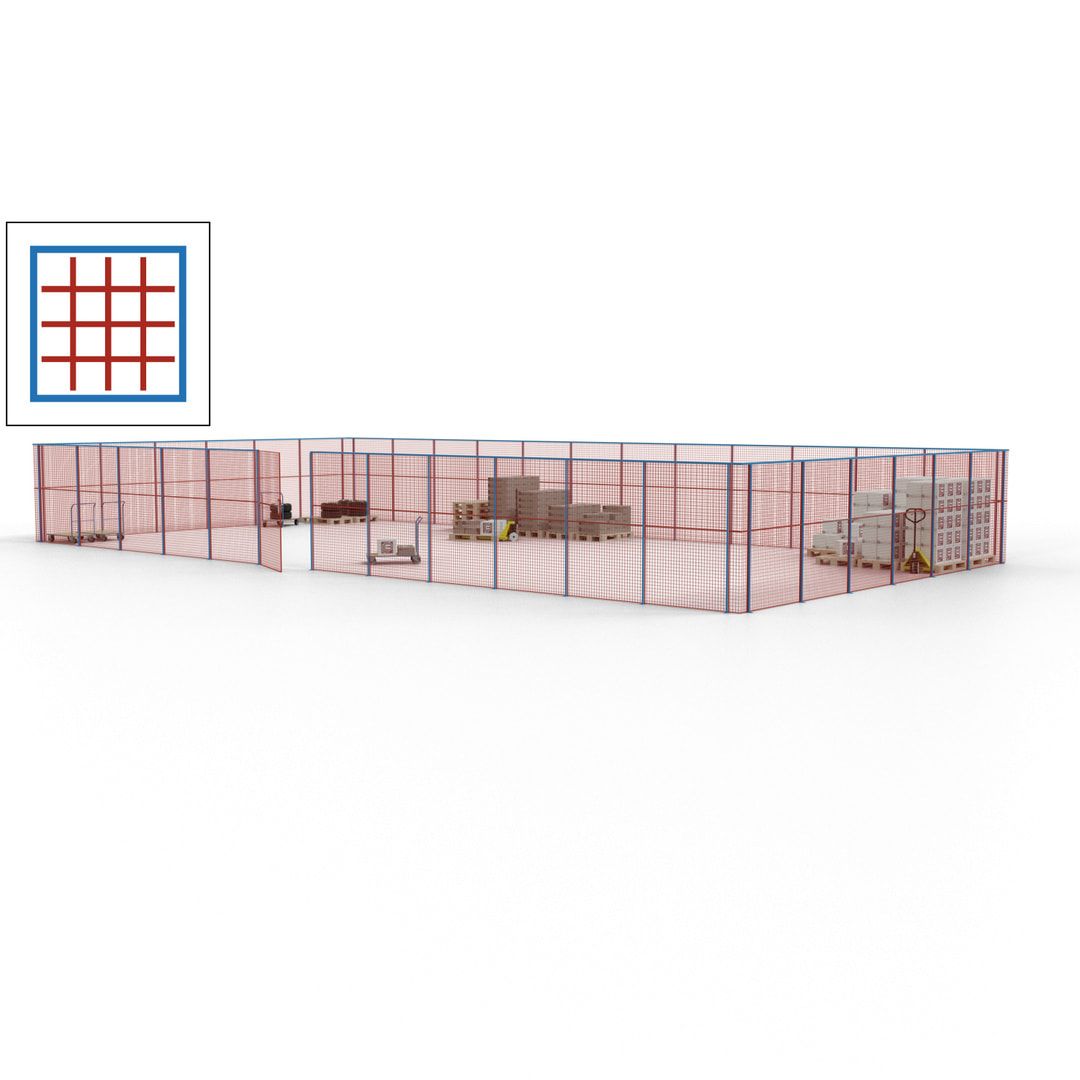 Maschinen Schutzgitter - Hallentrennwand - Sicherheitszaun - Tür - 54 m - 2.200 x 18.400 x 9.400 mm (HxBxT) - enzianblau