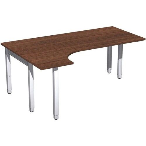 Eckschreibtisch, Ecke links, Füße einseitig verkürzt, 4-Fuß Quadrat Pro, höhenverstellbar, 680-800 x 1.600 x 1.200 mm (HxBxT), Dekor Ahorn