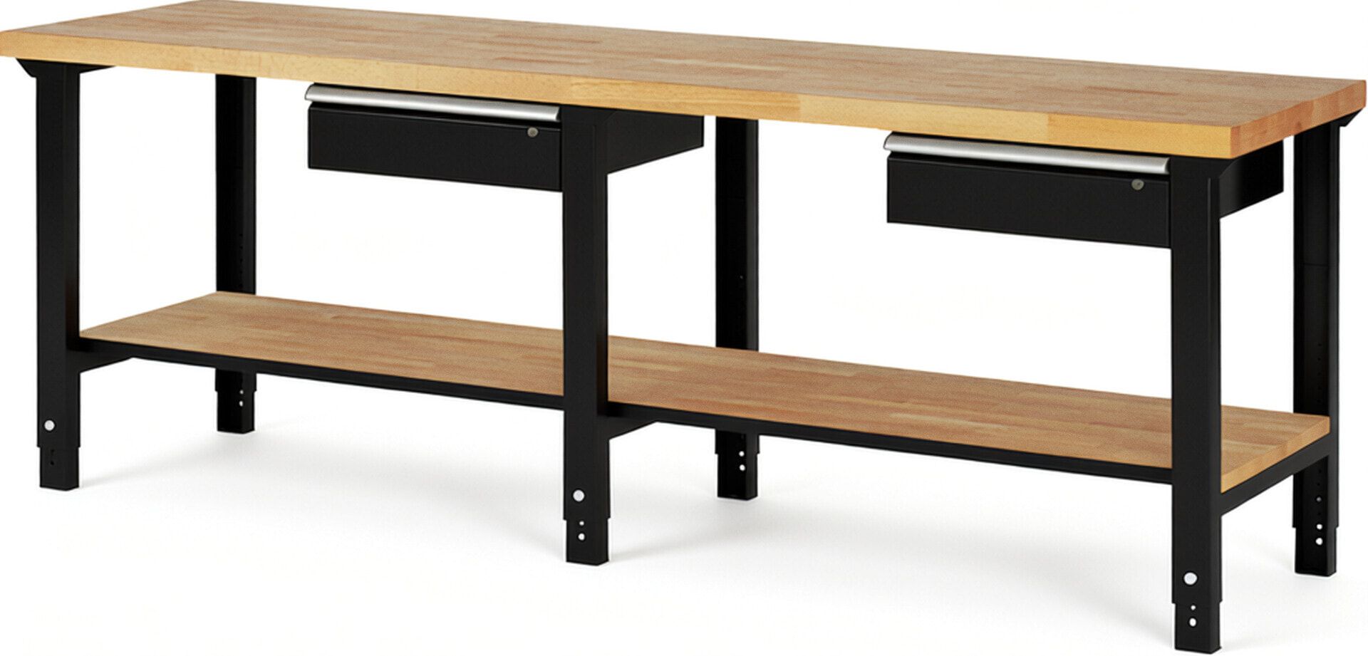 Werkbank mit Ablage - 2 Schubladen - 150:2 - höhenverstellbar 790 - 1.140 mm - 2.500 x 700 mm (BxT) - 750 kg - Buche - Anthrazitgrau