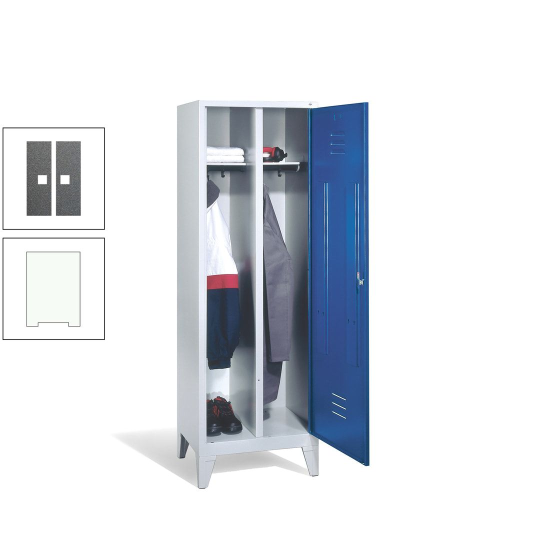 Doppel-Spind mit Großtür, Garderobenschrank mit Füßen, 2 Abteile a 300 mm, Korpus anthrazitgrau, Tür anthrazitgrau, 1.850 x 610 x 500 mm (HxBxT)