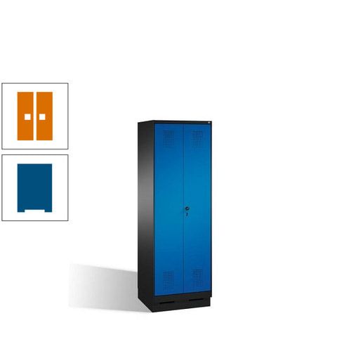 Doppel-Spind, Doppeltüren, Garderobenschrank mit Sockel, 2 Abteile a 300 mm, Korpus anthrazitgrau, Tür anthrazitgrau, 1.800 x 600 x 500 mm (HxBxT)
