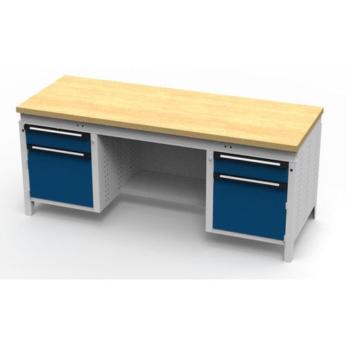 OTTOKIND Werkbank - bündige Arbeitsplatte - 850 x 1.695 x 750 mm (HxBxT) - 2 Schubladen - 2 Schränke - lichtgrau