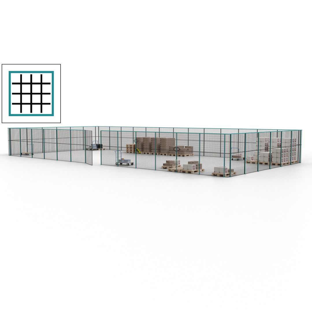 Maschinen Schutzgitter - Hallentrennwand - Sicherheitszaun - Tür - 57 m - 2.200 x 19.900 x 9.400 mm (HxBxT) - enzianblau