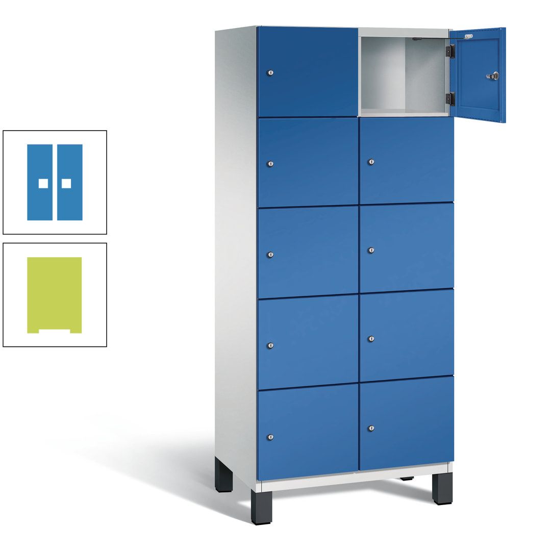 Fächerschrank, Stahlschrank, 10 Fächer, Türöffnungsbegrenzer, Füße, 1.980 x 800 x 525 mm (HxBxT), Korpus anthrazitgrau, Front anthrazitgrau