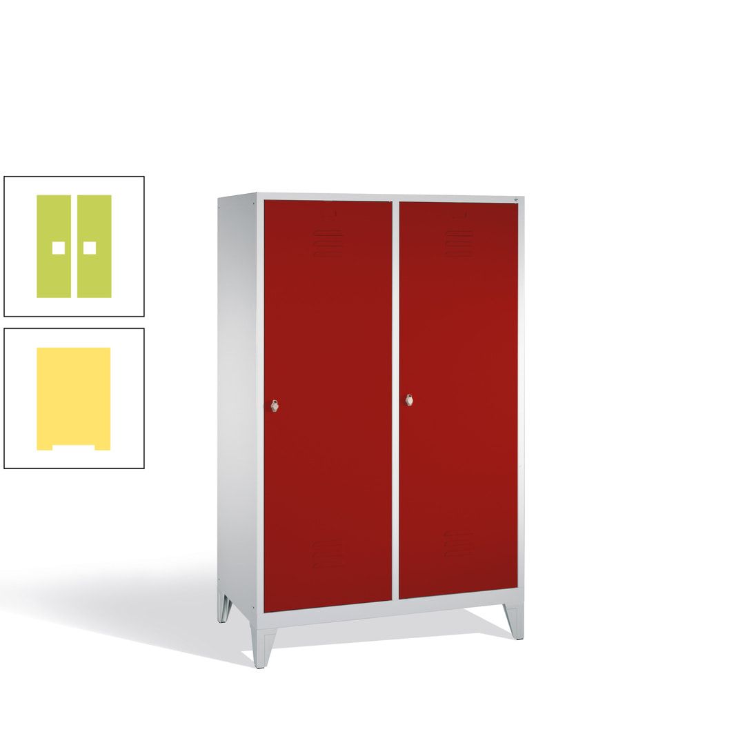 Doppel-Spind mit 2 Großtüren, Garderobenschrank mit Füßen, 4 Abteile a 300 mm, Korpus anthrazitgrau, Tür anthrazitgrau, 1.850 x 1.190 x 500 mm (HxBxT)
