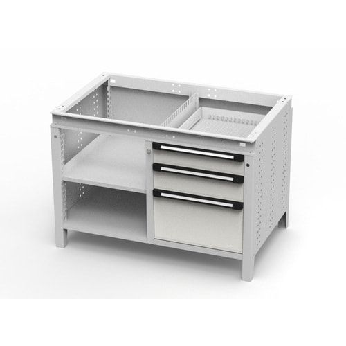 OTTOKIND Werkbank - bündige Arbeitsplatte - 850 x 1.150 x 750 mm (HxBxT) - 3 Schubladen - 2 Ablageböden - lichtgrau