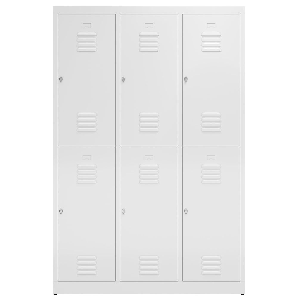Garderobenschrank, Doppelstockspind, 3 Abteil, 6 Fächer, 1.800 x 1.185 x 500 mm (HxBxT), Drehriegel, Stahl, Korpus: lichtgrau, Front: anthrazitgrau