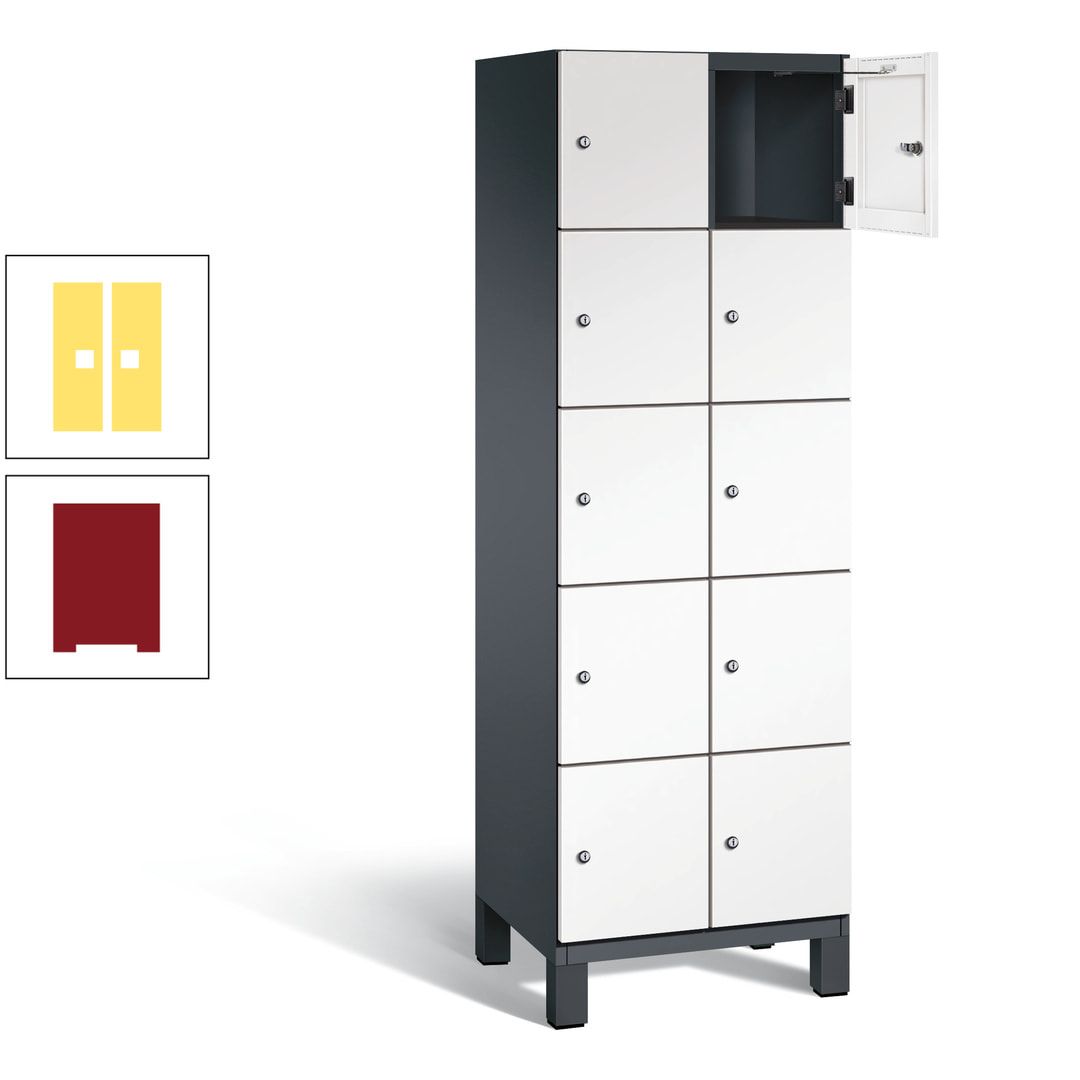 Fächerschrank, Stahlschrank, 10 Fächer, Türöffnungsbegrenzer, Füße, 1.980 x 600 x 525 mm (HxBxT), Korpus anthrazitgrau, Front anthrazitgrau