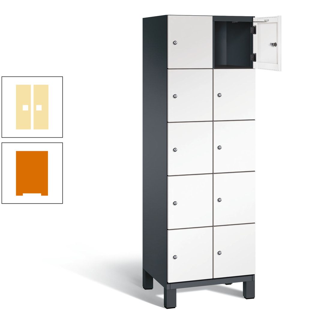 Fächerschrank, Stahlschrank, 10 Fächer, Türöffnungsbegrenzer, Füße, 1.980 x 600 x 525 mm (HxBxT), Korpus anthrazitgrau, Front anthrazitgrau