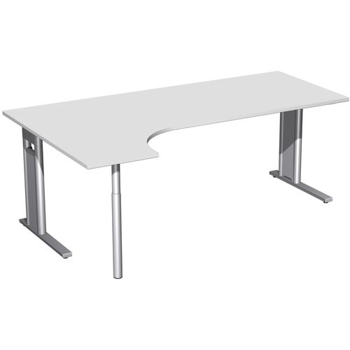 Eckschreibtisch, Ecke links, Füße einseitig verkürzt, C-Fuß Pro, 720 x 1.600 x 1.200 mm (HxBxT), Gestell silber, Dekor Ahorn