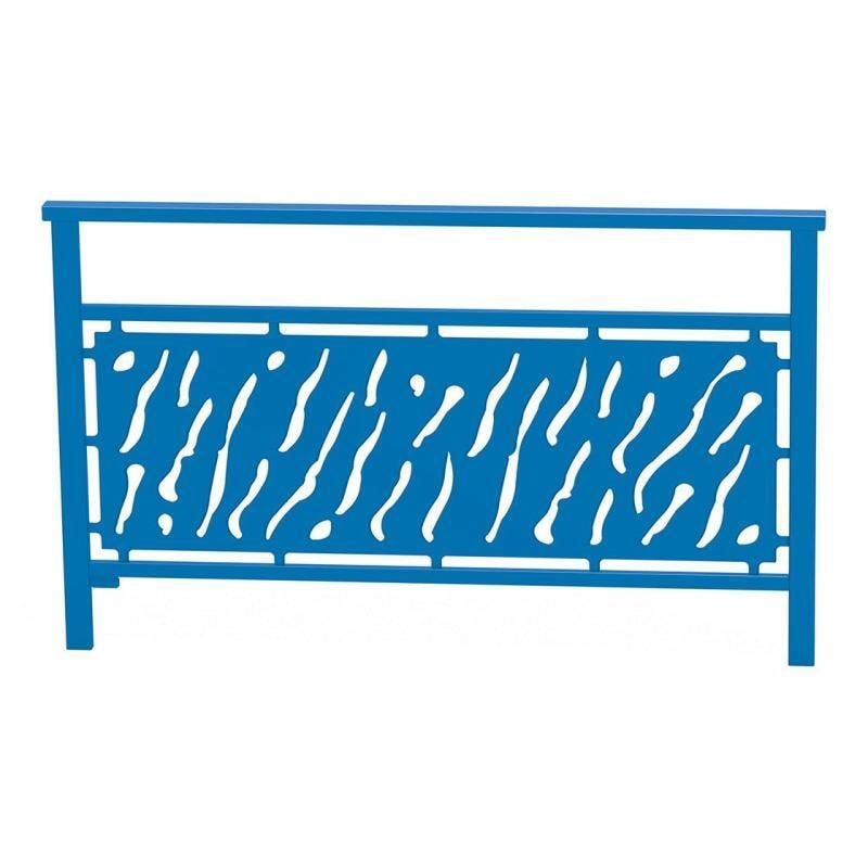 Geländer gestanztes Blech, 900 x 1.500 mm, Farbe enzianblau, eckiger Handlauf, Außengeländer, Systemgeländer