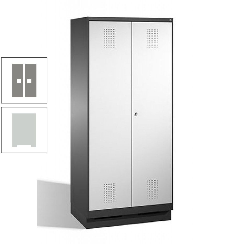Doppel-Spind, Doppeltüren, Garderobenschrank mit Sockel, 2 Abteile a 400 mm, Korpus anthrazitgrau, Tür anthrazitgrau, 1.800 x 800 x 500 mm (HxBxT)