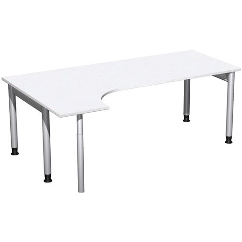Eckschreibtisch, Ecke links, Füße einseitig verkürzt, 4-Fuß Pro, höhenverstellbar, 680-800 x 1.600 x 1.200 mm (HxBxT), Dekor Ahorn