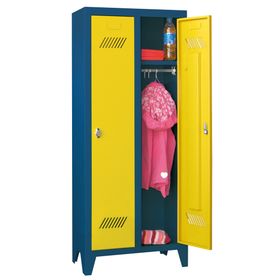 Spindschrank f. Kindergärten - mit Füßen - Höhe 1.300 mm - 2 Abteile a 250 mm - Drehriegel - Farbe wählbar