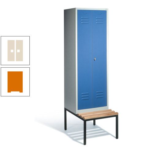 Doppel-Spindschrank, Buche Sitzbank untergebaut, 2 Abteile a 300 mm, Korpus lichtgrau, Tür anthrazitgrau, 2.090 x 610 x 815 mm (HxBxT)