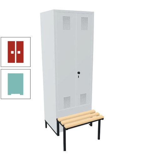 Doppel-Spind, Garderobenschrank, Buche Sitzbank integriert, 2 Abteile a 400 mm, Korpus anthrazitgrau, Tür anthrazitgrau, 1.850 x 800 x 815 mm (HxBxT)