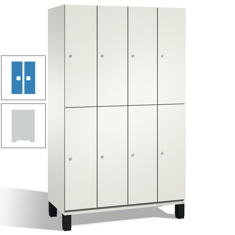 Fächerschrank, Stahlschrank, doppelstöckig, 8 Fächer, mit Füßen, Korpus enzianblau, Tür Fernblau, 1.980 x 1.200 x 525 mm (HxBxT)