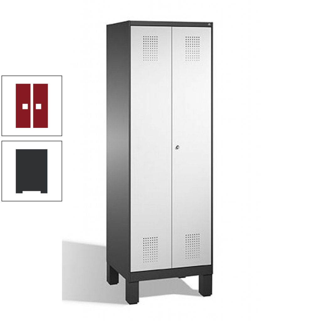 Doppel-Spind, Doppeltüren, Garderobenschrank mit Füßen, 2 Abteile a 300 mm, Korpus anthrazitgrau, Tür anthrazitgrau, 1.850 x 600 x 500 mm (HxBxT)