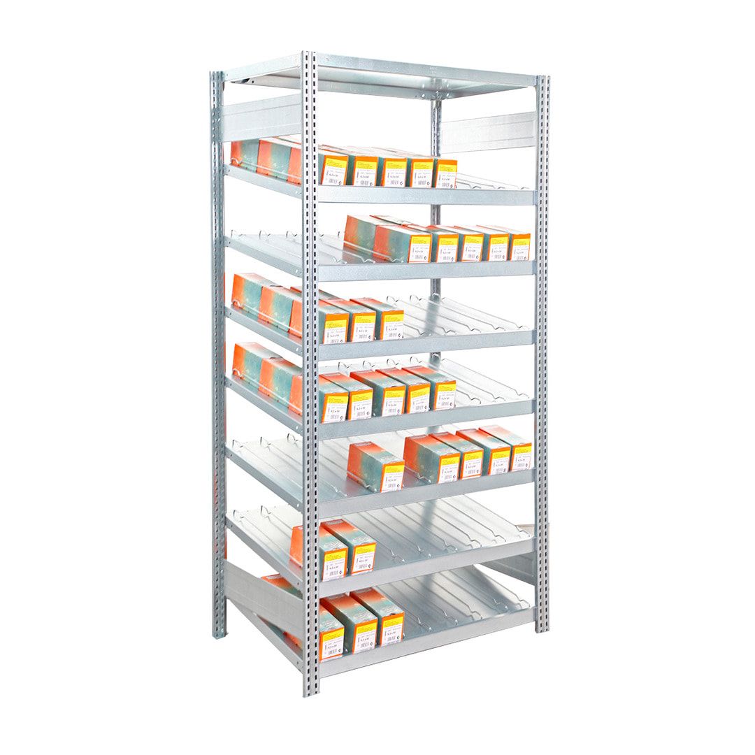 Schrägbodenregal - 250 kg - 2.000 x 1.005 x 526 mm (HxBxT) - Anbauregal - verzinkt - Steckregal BERT