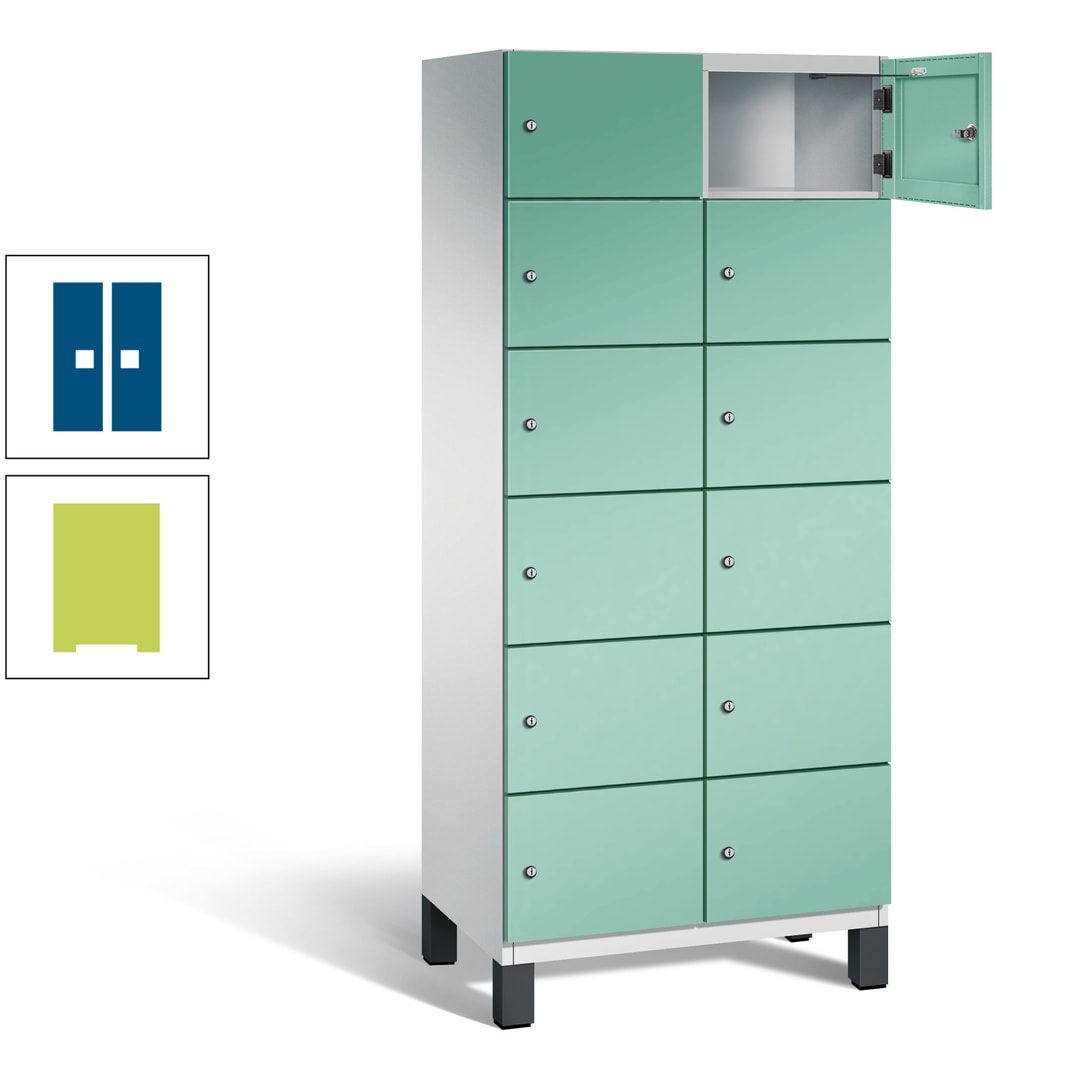 Fächerschrank, Stahlschrank, 12 Fächer, Türöffnungsbegrenzer, Füße, 1.980 x 800 x 525 mm (HxBxT), Korpus anthrazitgrau, Front anthrazitgrau