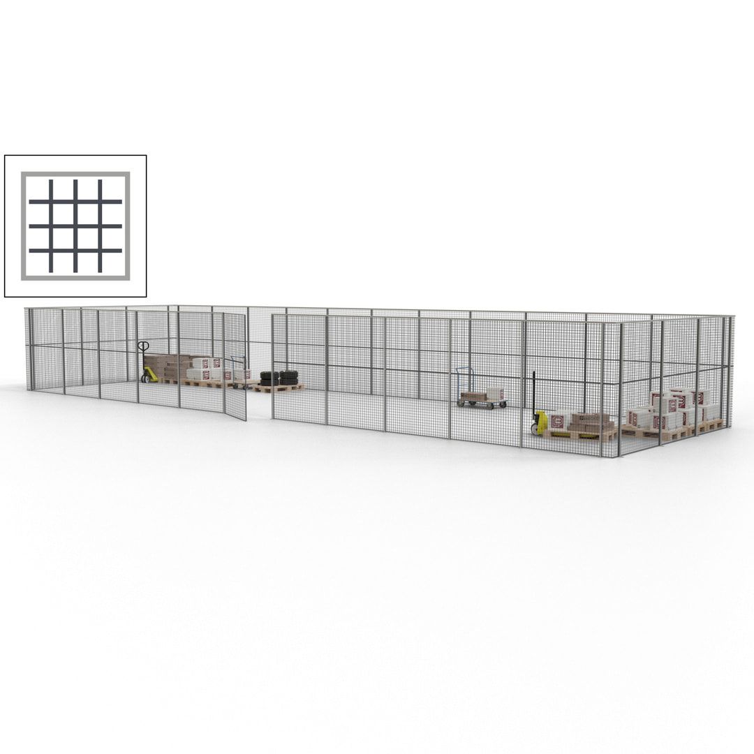 Maschinen Schutzgitter - Hallentrennwand - Sicherheitszaun - Tür - 42 m - 2.200 x 16.900 x 4.900 mm (HxBxT) - enzianblau