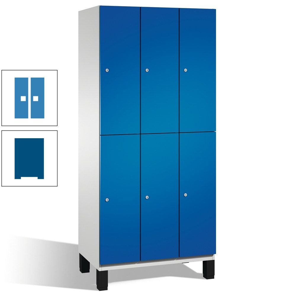 Fächerschrank, Stahlschrank, doppelstöckig, 6 Fächer, Füße, Korpus anthrazitgrau, Tür anthrazitgrau, 1.980 x 900 x 525 mm (HxBxT)