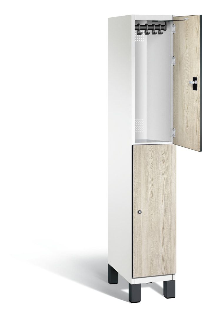 Fächerschrank, Garderobenschrank, mit Füßen, 1 Abteile, 1.980 x 300 x 525 mm (HxBxT), Korpus anthrazitgrau, Tür Donau-Ahorn