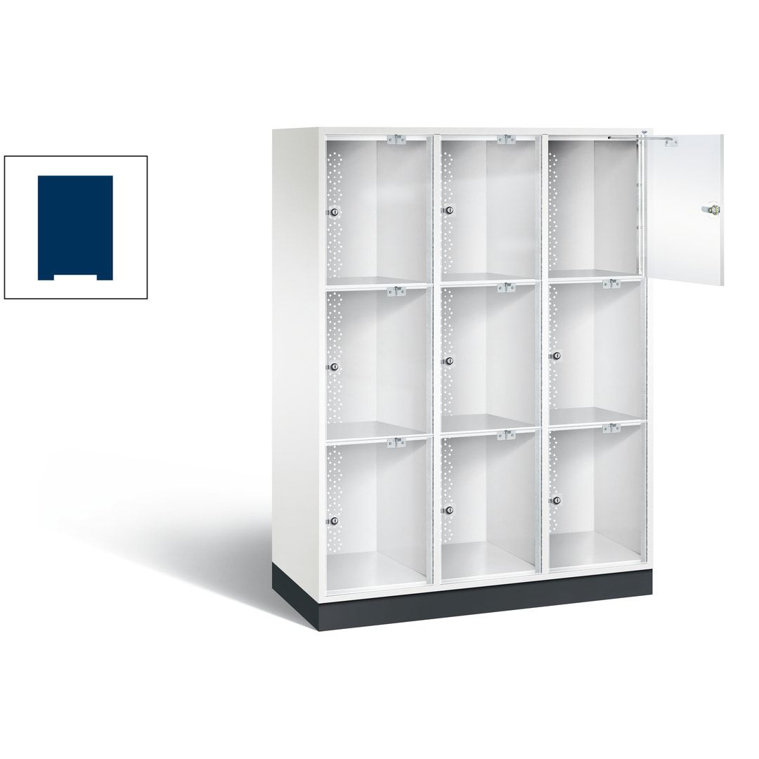 Schließfachschrank, Fächerschrank mit Türen aus Acrylglas, 2 Abteile, 6 Fächer, Zylinderschloss, 1.750 x 1.220 x 500 mm (HxBxT), Korpus anthrazitgrau