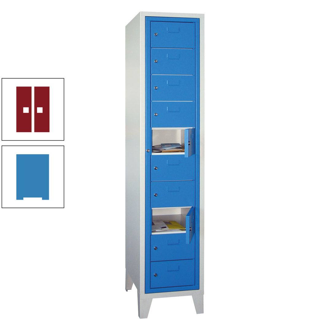 Schließfachschrank - Wäscheausgabeschrank - 10 Fächer a 315 mm - 1.850x400x500 mm (HxBxT) - Füße - Zylinderschloss - anthrazitgrau