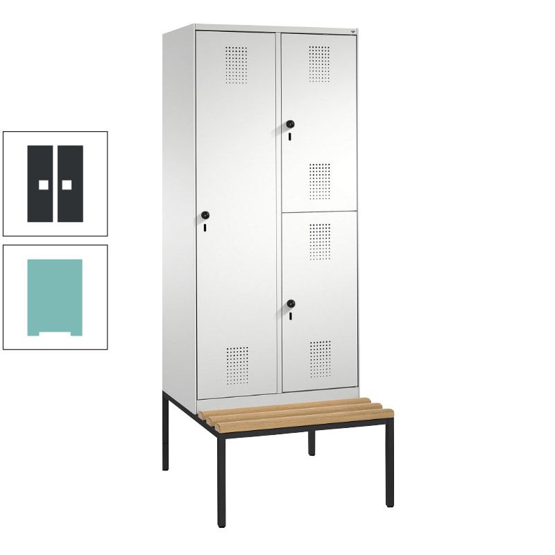 Garderobenschrank, Spind ein- und doppelstöckig Sitzbank, 2 Abteile, 3 Fächer, 2.090 x 800 x 500 mm (HxBxT), Front anthrazitgrau, Korpus anthrazitgrau