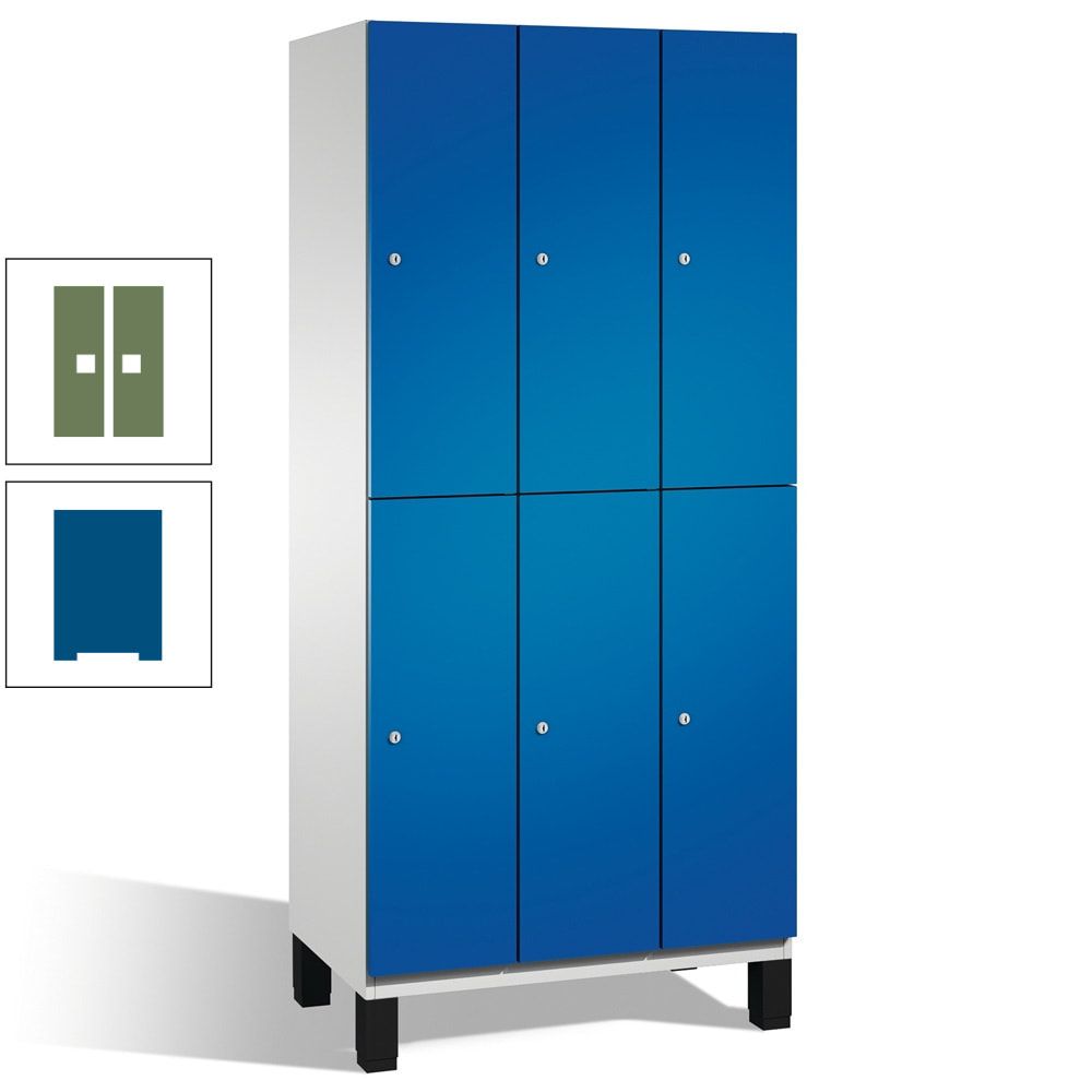 Fächerschrank, Stahlschrank, doppelstöckig, 6 Fächer, Füße, Korpus anthrazitgrau, Tür anthrazitgrau, 1.980 x 900 x 525 mm (HxBxT)