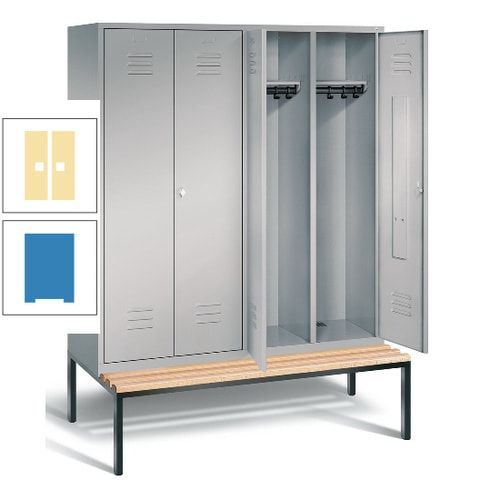 Doppel-Spindschrank, Buche Sitzbank untergebaut, 4 Abteile a 400 mm, Korpus lichtgrau, Tür anthrazitgrau, 2.090 x 1.590 x 815 mm (HxBxT)
