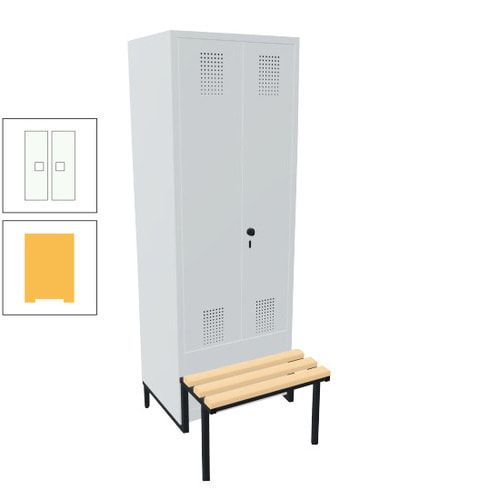 Doppel-Spind, Garderobenschrank, Buche Sitzbank integriert, 2 Abteile a 400 mm, Korpus anthrazitgrau, Tür anthrazitgrau, 1.850 x 800 x 815 mm (HxBxT)