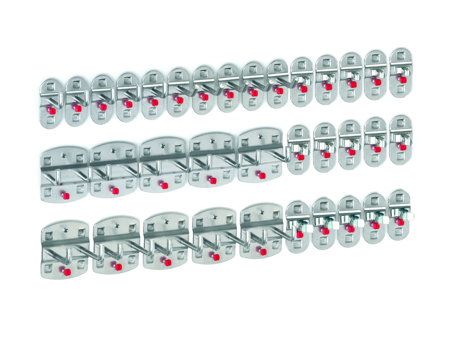 Werkzeughalterset, Hakenset, 35-teilig, für Lochplatten, Schraubsystem, Farbe Aluminium