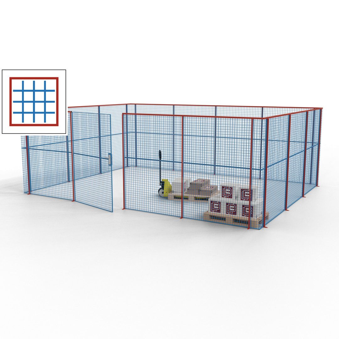 Maschinen Schutzgitter - Hallentrennwand - Sicherheitszaun - Tür - 21 m - 2.200 x 6.400 x 4.900 mm (HxBxT) - enzianblau