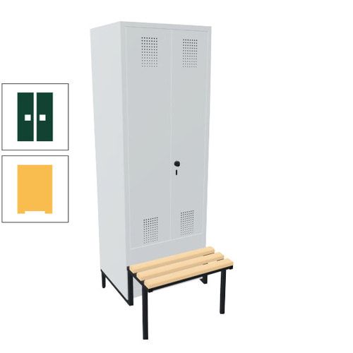 Doppel-Spind, Garderobenschrank, Buche Sitzbank integriert, 2 Abteile a 400 mm, Korpus anthrazitgrau, Tür anthrazitgrau, 1.850 x 800 x 815 mm (HxBxT)